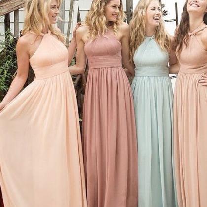 Long Bridesmaid Dress,Halter Bridesmaid Dress,A-Line Chiffon Bridesmaid ...