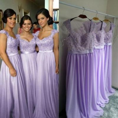 Long bridesmaid dress, chiffon bridesmaid dress, lilac bridesmaid dress, cheap bridesmaid dress, junior bridesmaid dress, free custom bridesmaid dress, PD002