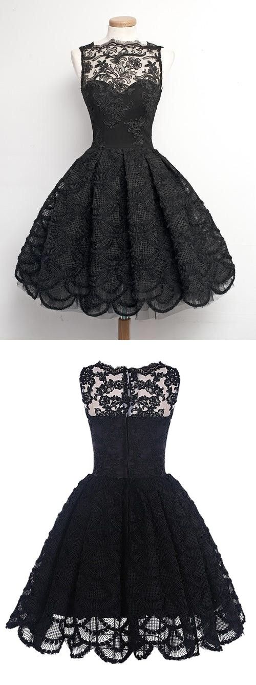 Knee-Length Black Prom Dress,Elegant Homecoming Dress,Homecoming Dress ...