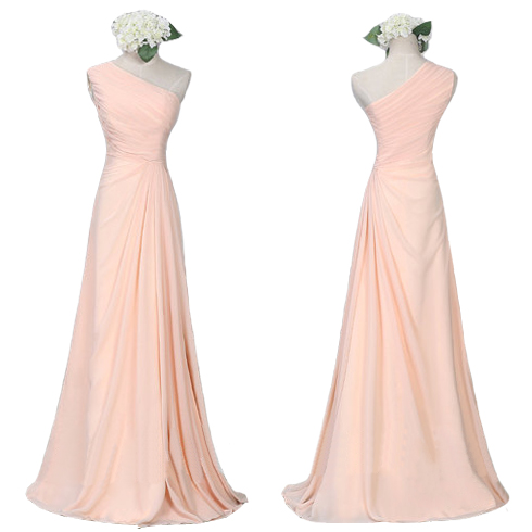 One Shoulder Simple Design Elegant Bridesmaid Dress Blush Pink One Shoulder Simple Design Elegant Bridesmaid Dress Blush Pink Sleeveless Chiffon Pd0041