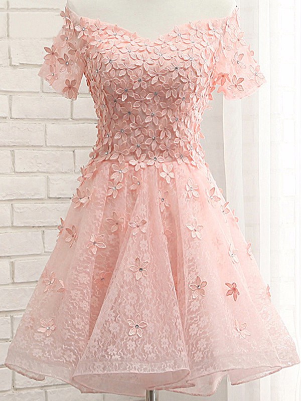 pink off the shoulder lace dress