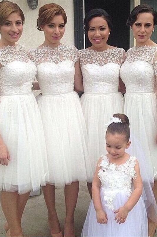 white tulle bridesmaid dresses