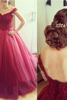 Long Wedding Dress,red Wedding Dress With Appliques,off Shoulder Wedding Dress,backless Wedding Dress,pd0080