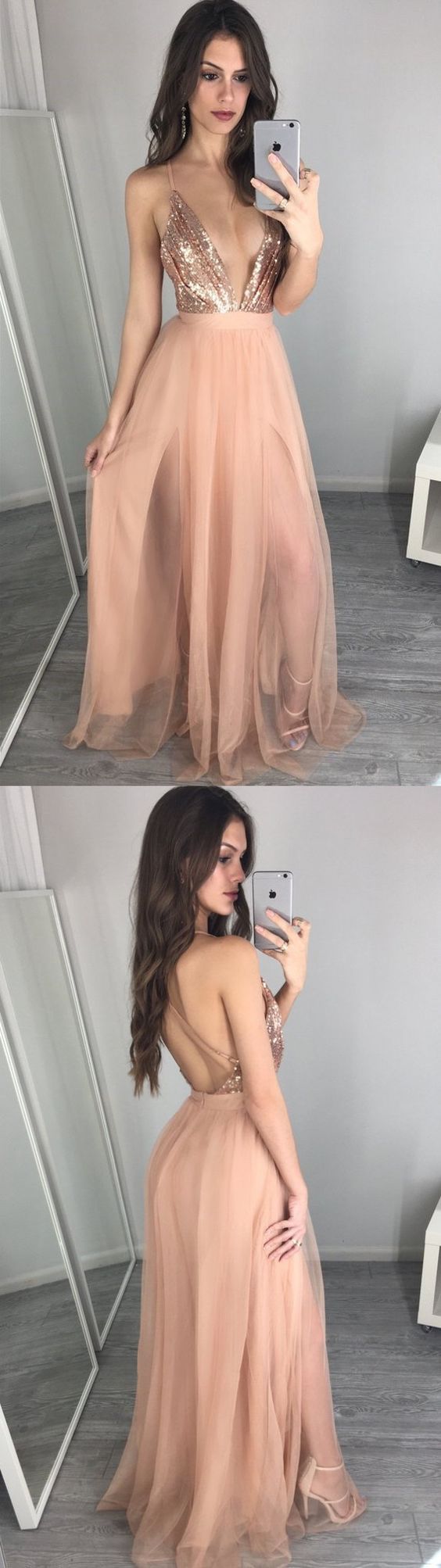 Sexy V Neck Sequin Top Prom Dresses Nude Tulle Prom Dresses Prom Dresses Popular Prom On Luulla 